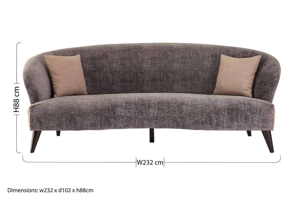 3 Seater Grey Velvet Sofa, Reine