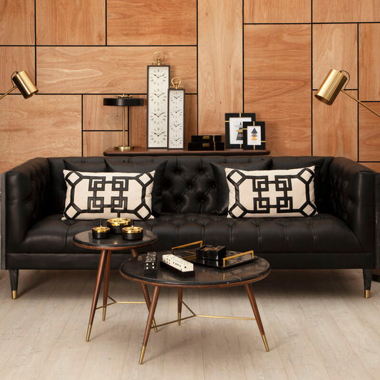 3 Seater Black Faux Leather Sofa, Raven