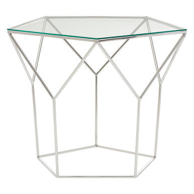 Pentagonal Silver Glass Top and Steel Base Coffee Table, Shalimar