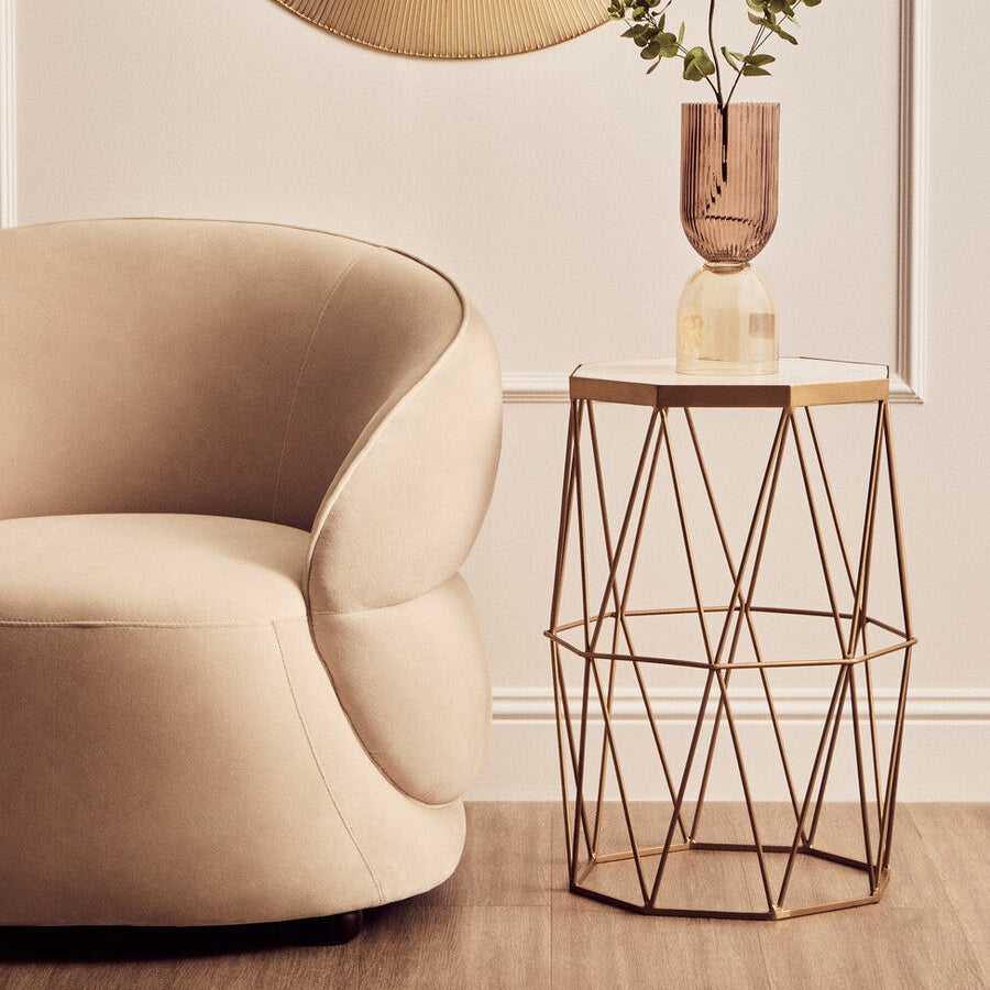 Shalimar White Marble and Gold Finish Octagonal Side Table