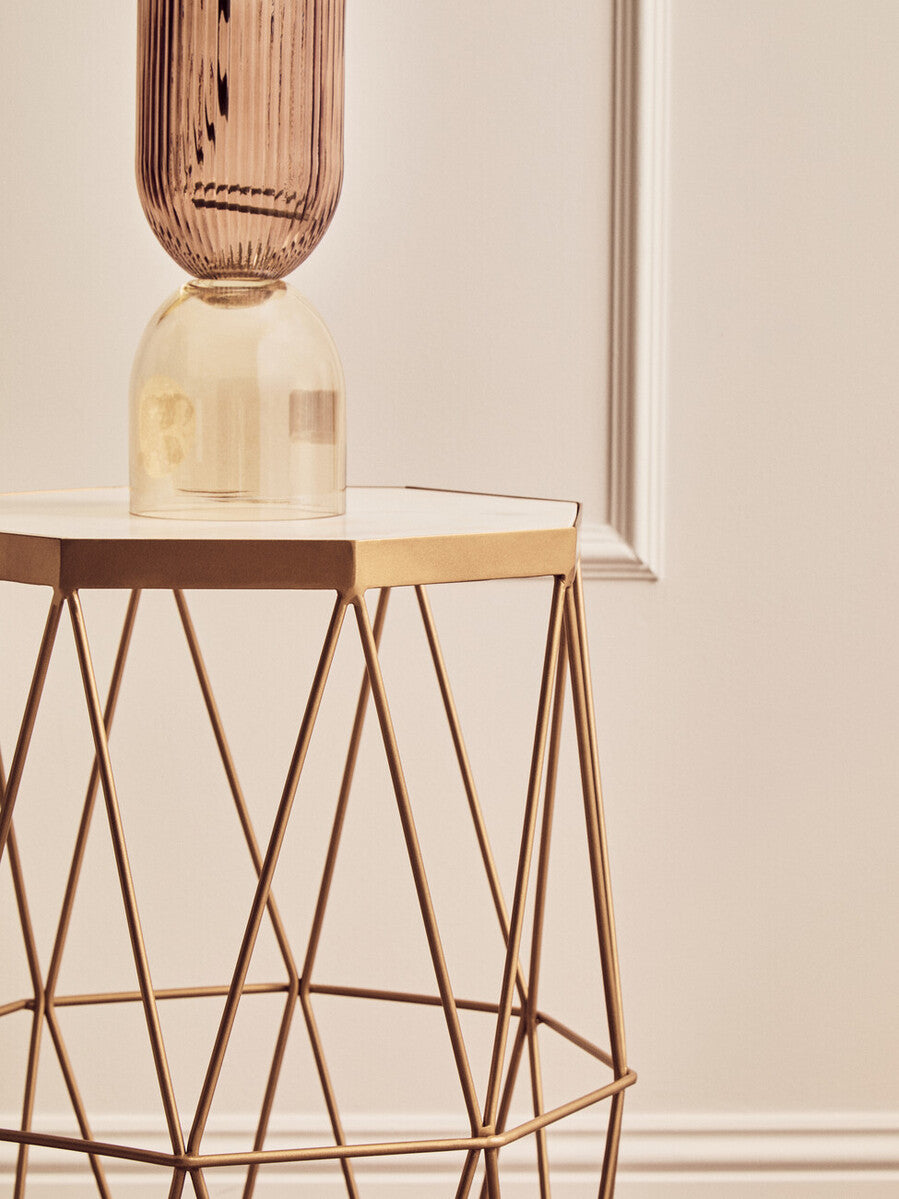 Shalimar White Marble and Gold Finish Octagonal Side Table