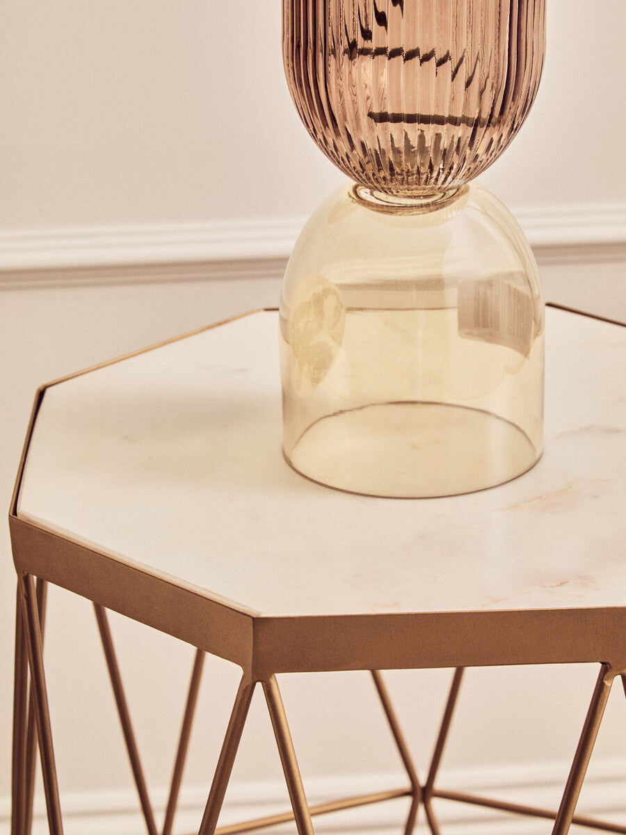 Shalimar White Marble and Gold Finish Octagonal Side Table