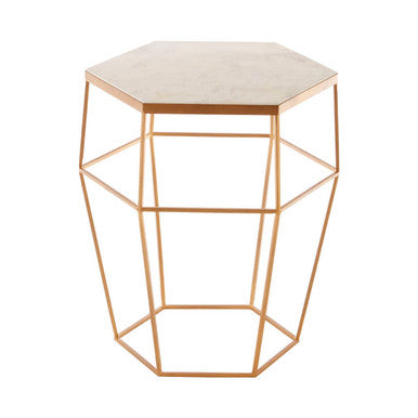 Shalimar White Marble and Gold Finish Hexagonal Side Table