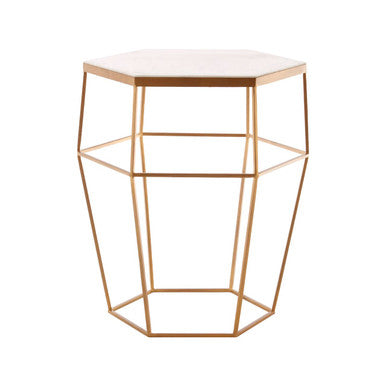 Shalimar White Marble and Gold Finish Hexagonal Side Table