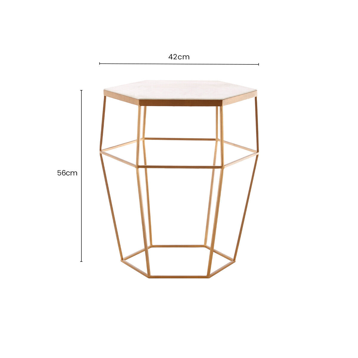 Shalimar White Marble and Gold Finish Hexagonal Side Table