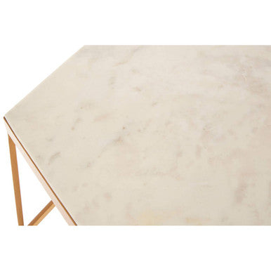 Shalimar White Marble and Gold Finish Hexagonal Side Table