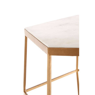 Shalimar White Marble and Gold Finish Hexagonal Side Table