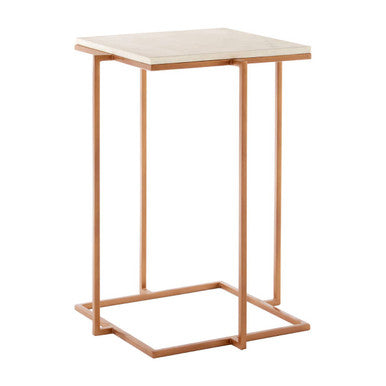 White Marble Top Side Table with Gold Finish Iron Legs, Shalimar