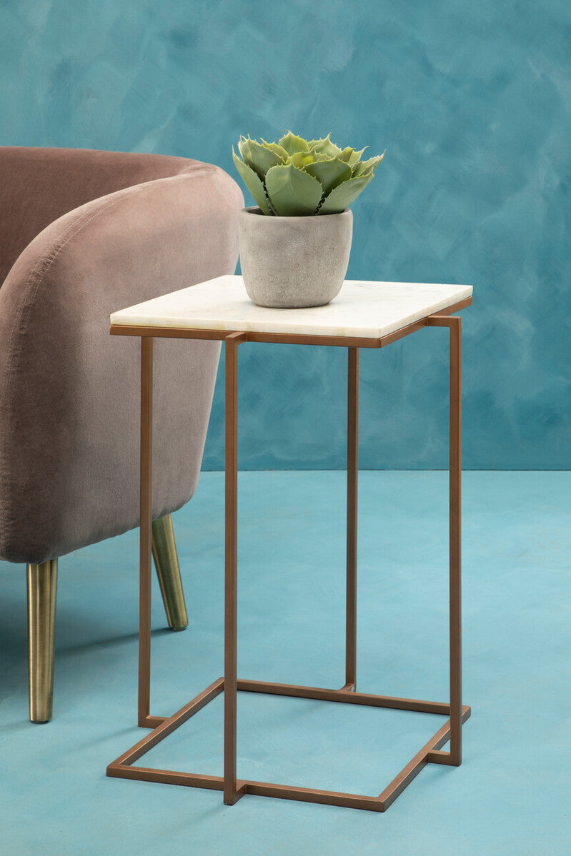 Shalimar White Marble Square Side Table with Gold Finish Legs