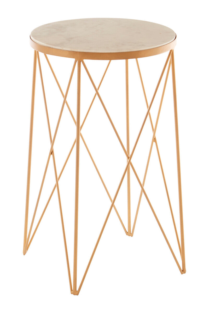 Shalimar White Marble Round Side Table with Gold Finish Legs