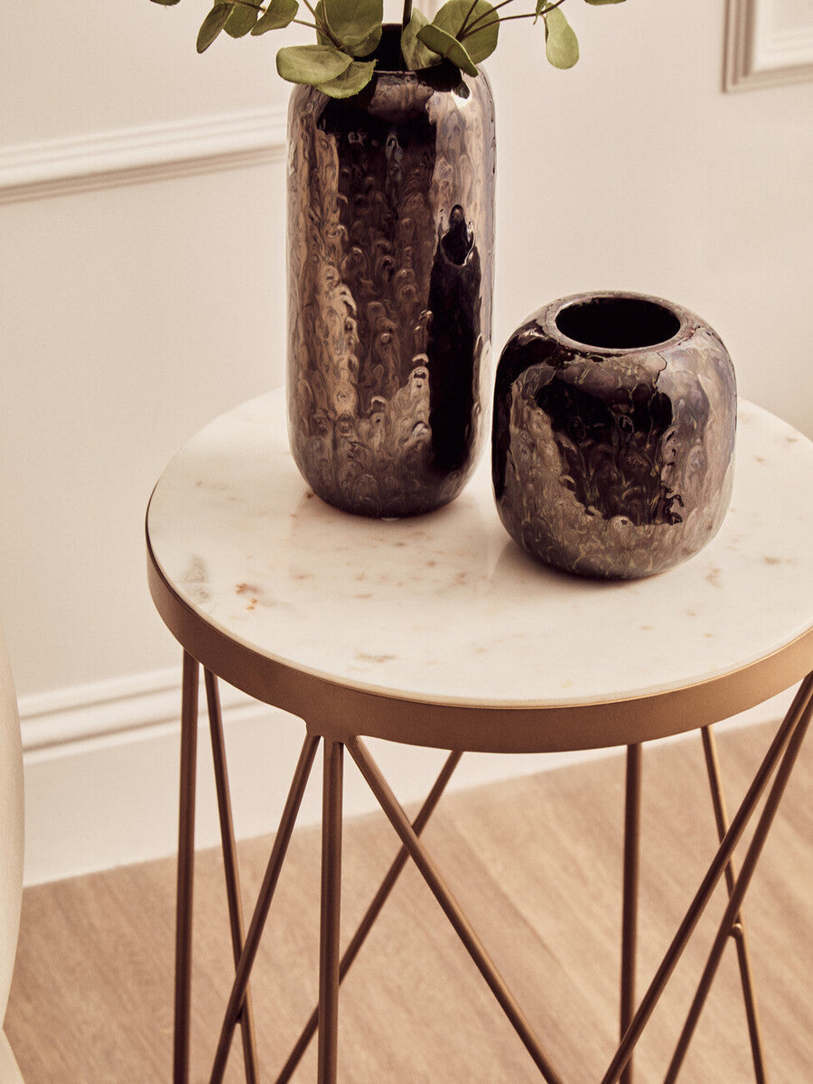 Shalimar White Marble Round Side Table with Gold Finish Legs