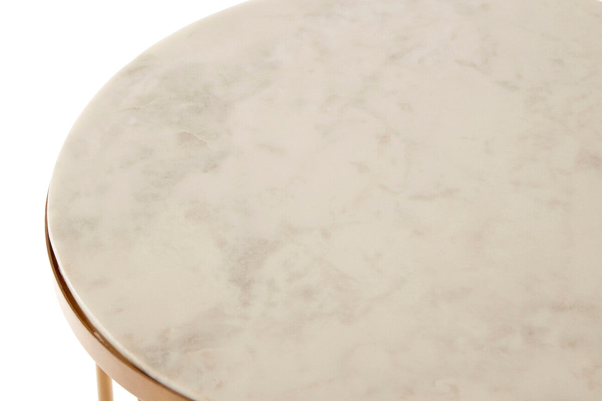 Shalimar White Marble Round Side Table with Gold Finish Legs