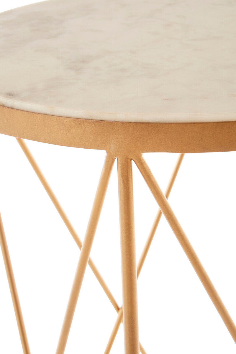 Shalimar White Marble Round Side Table with Gold Finish Legs