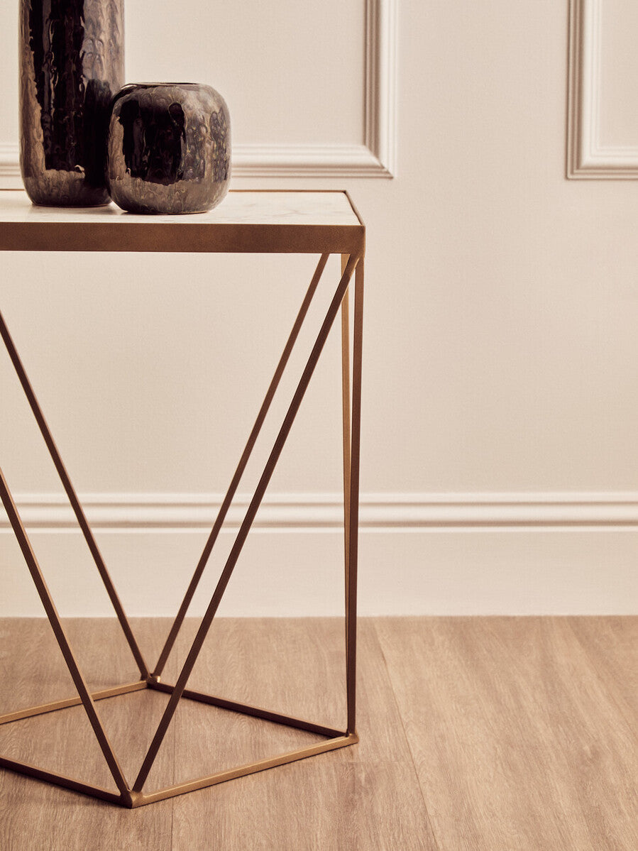 Shalimar White Marble and Gold Finish Square Side Table
