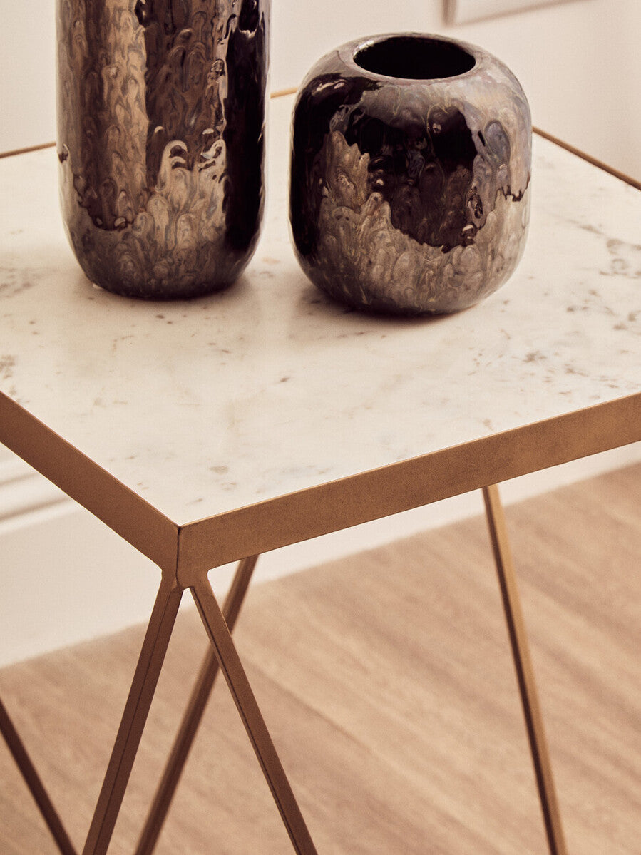 Shalimar White Marble and Gold Finish Square Side Table