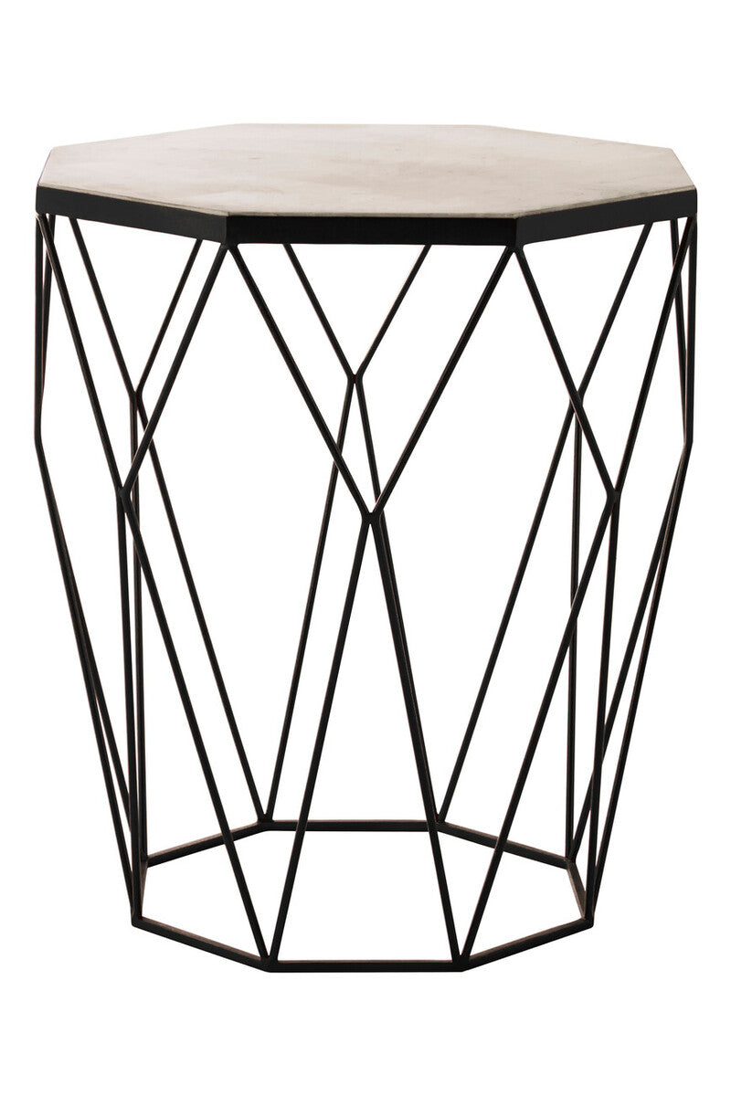 Shalimar White Marble Octagonal Side Table with Black Finish Base