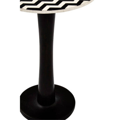 White and Black Two-Tone Geometric Acacia Wood Bar Table with Black Iron Pedestal Base, Artisan