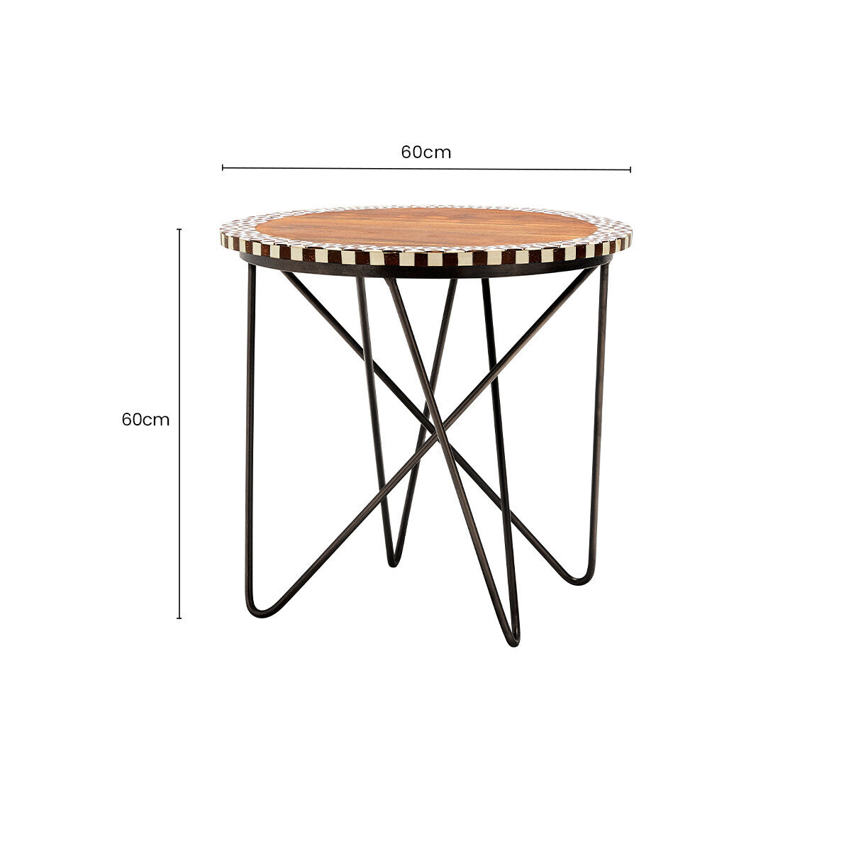 Artisan Natural Acacia Wood Round Side Table with Mosaic Edge