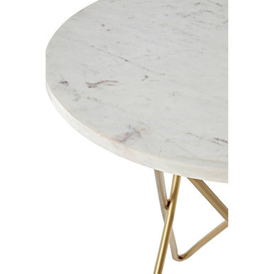 White Marble Top Side Table with Gold Geometric Hairpin Legs, Nirav