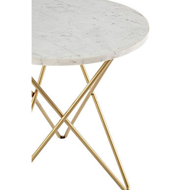 White Marble Top Side Table with Gold Geometric Hairpin Legs, Nirav