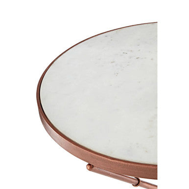 White Marble Top Side Table with Slim Copper Finish Cross Leg , Nirav