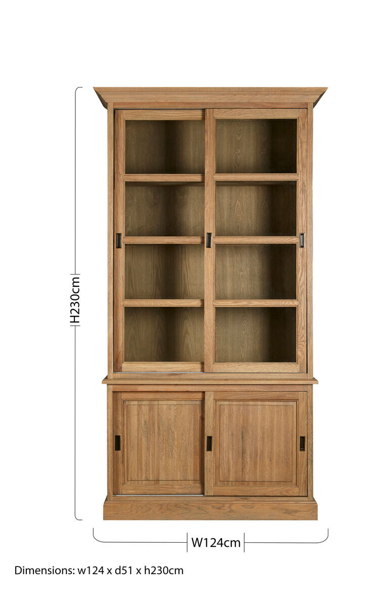 Lyon Grey Wash Oak Wood Tall Cabinet with Sliding Doors
