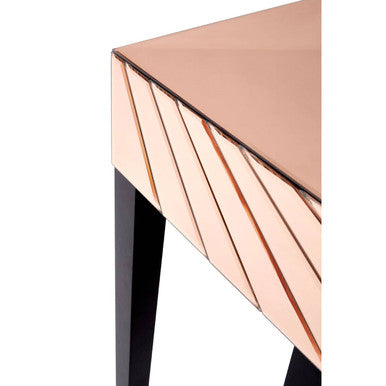 Rose Gold Mirrored Console Table with Sunburst Engraving and Black Legs, Kensington Townhouse