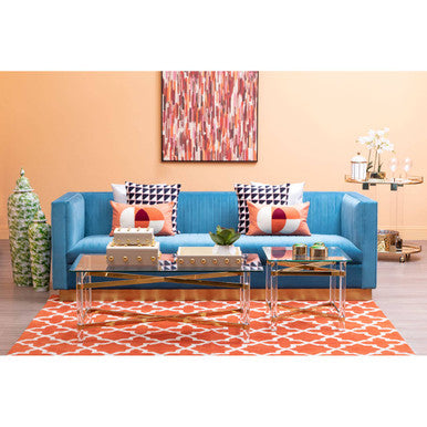 Clear Tempered Glass Coffee Table with Clear Acrylic Legs and Gold Finish Metal Cross Frame, Clarence