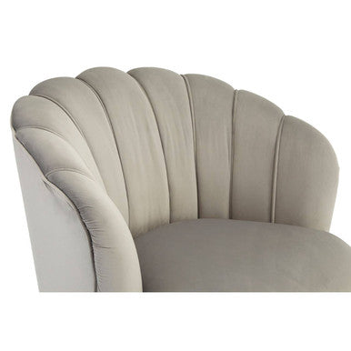 Orlina Grey Velvet Scalloped Curved Chair With Gold Wood Legs