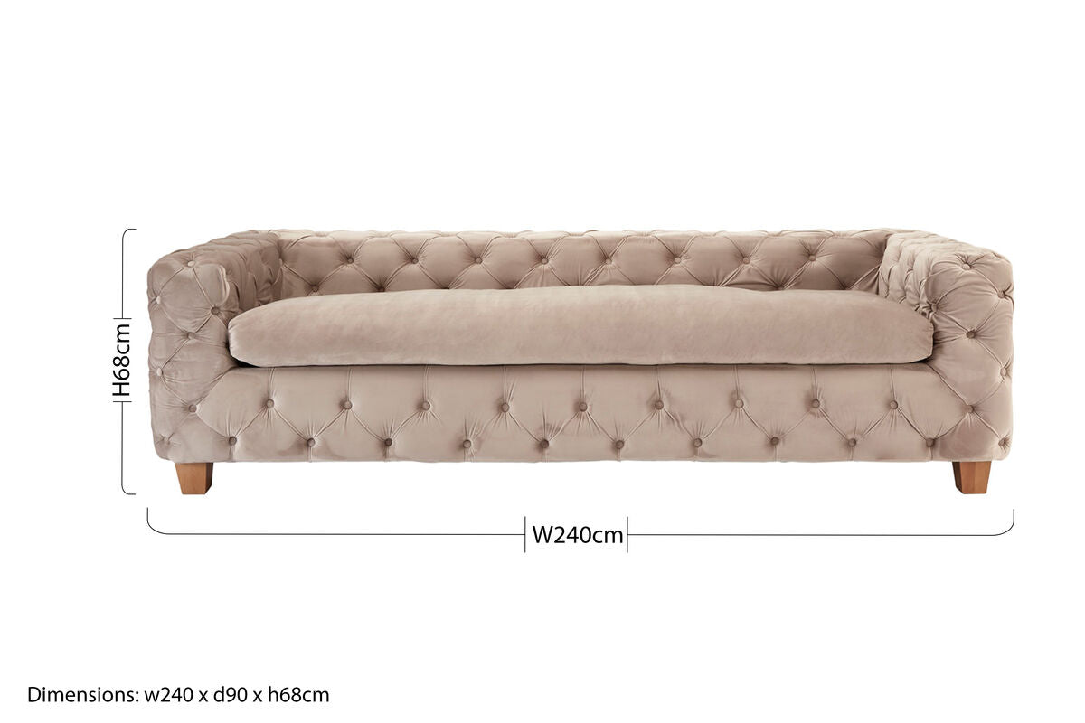 3 Seater Beige Velvet Sofa, Ophelia