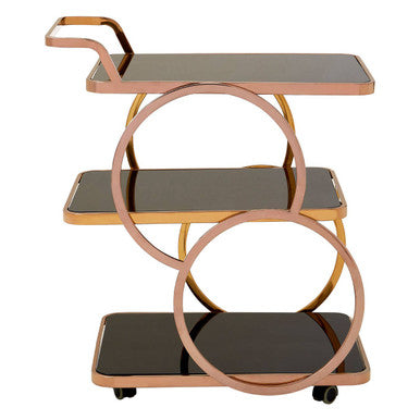 Alvaro Black Glass and Rose Gold Drinks Trolley