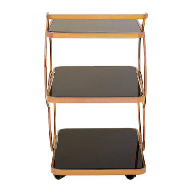 Alvaro Black Glass and Rose Gold Drinks Trolley