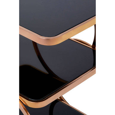 Alvaro Black Glass and Rose Gold Drinks Trolley