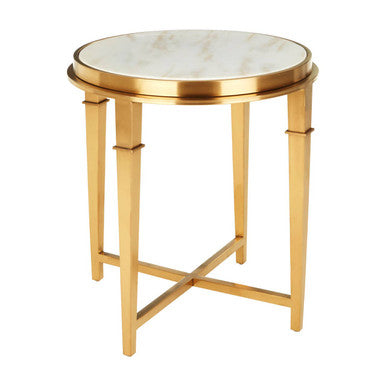Alvaro White Marble and Gold Finish Round Side Table
