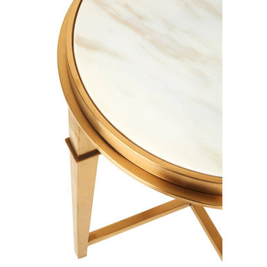 Alvaro White Marble and Gold Finish Round Side Table