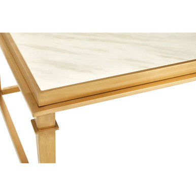 Rectangular White Marble Coffee Table with Warm Gold Stainless Steel Frame, Alvaro