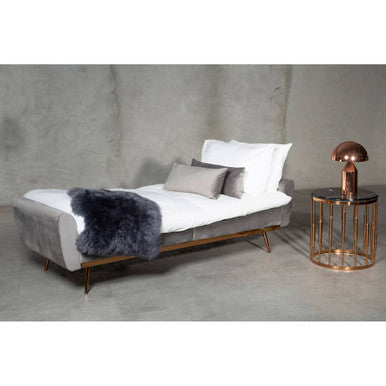 Round Rose Gold Copper Finish Frame Side Table with Black Marble Top, Alvaro