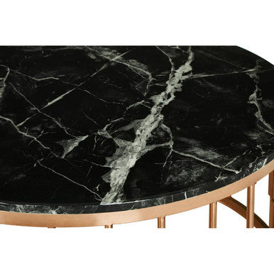 Pipe Detail Rose Gold Metal Frame Coffee Table with Black Marble Top, Alvaro
