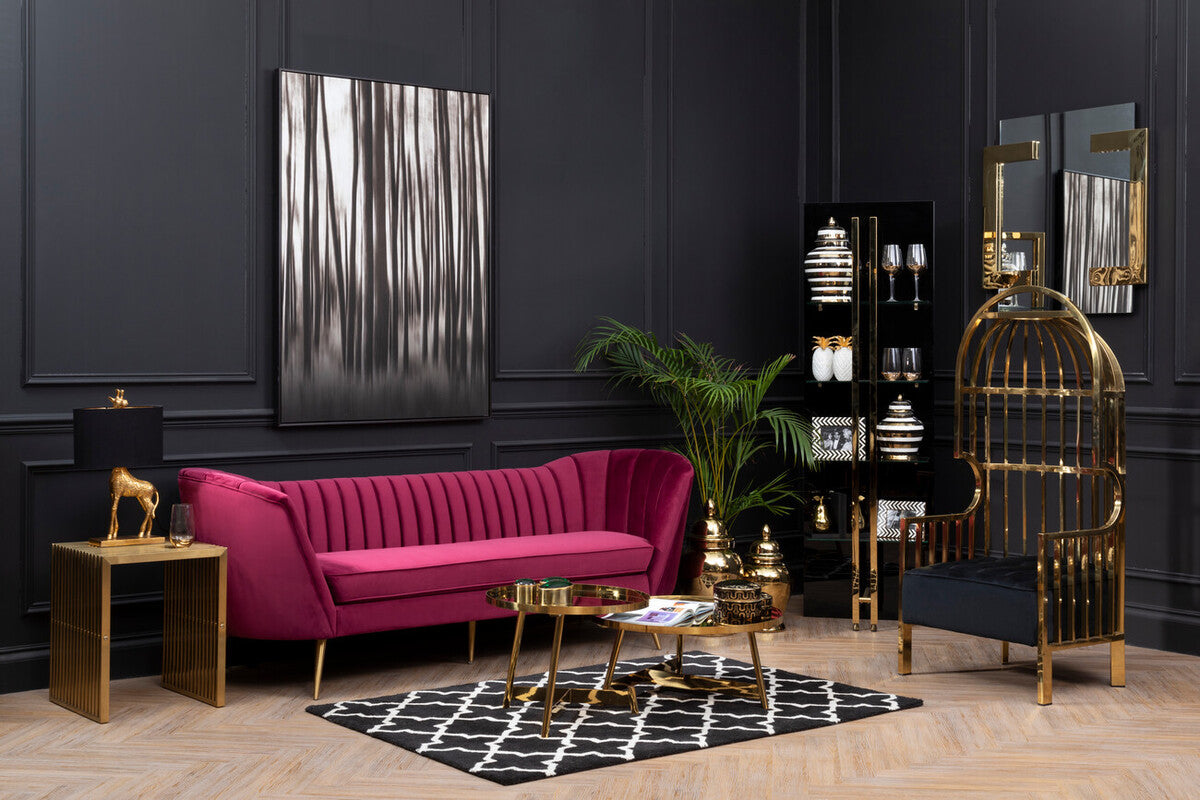 Rose Gold Set of 2 Round Coffee Tables with Angular Asymmetric Frames, Alvaro