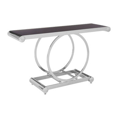 Black Tempered Glass Top Console Table with Polished Stainless Steel Frame, Novara