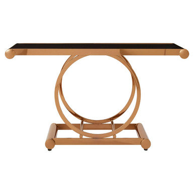 Black Tempered Glass Top with Rose Gold Stainless Steel Frame with Rounded Corners, Novara