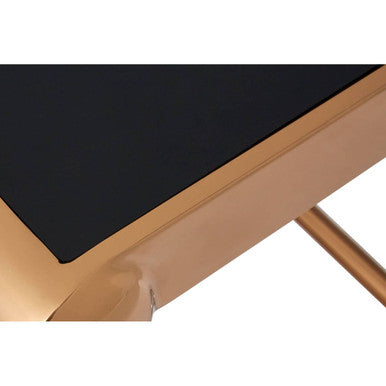 Black Tempered Glass Top with Rose Gold Stainless Steel Frame with Rounded Corners, Novara