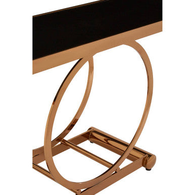 Black Tempered Glass Top with Rose Gold Stainless Steel Frame with Rounded Corners, Novara