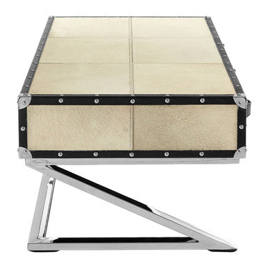 Mango Wood Three-Drawer Coffee Table with Leather Handles Black Trim and Stud Detailing, Kensington Townhouse