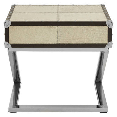 Leather End Table with Metallic Stud Detail and Mango Wood Storage, Kensington Townhouse