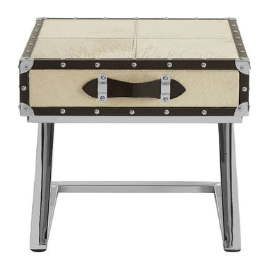 Leather End Table with Metallic Stud Detail and Mango Wood Storage, Kensington Townhouse