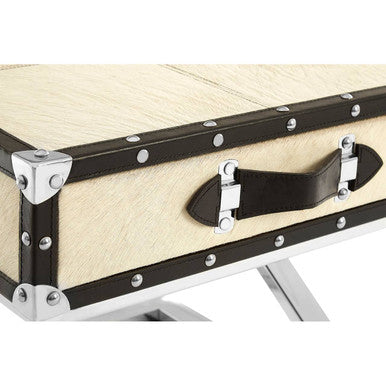 Leather End Table with Metallic Stud Detail and Mango Wood Storage, Kensington Townhouse