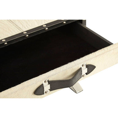 Leather End Table with Metallic Stud Detail and Mango Wood Storage, Kensington Townhouse