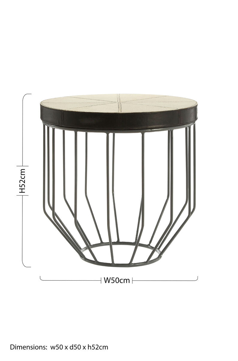 Tall Iron Side Table with Genuine Leather and Mango Wood Top, Kensington Townhouse