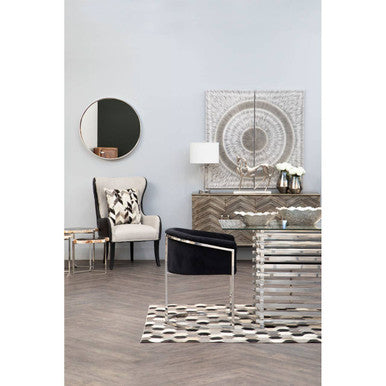 Clear Tempered Glass Rectangular Dining Table with Polished Stainless Steel Stacked Base, Vogue
